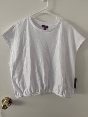 NWT Vince Camuto Womens Cropped Sleeveless Tee Top Elastic Hem Ultra White XL